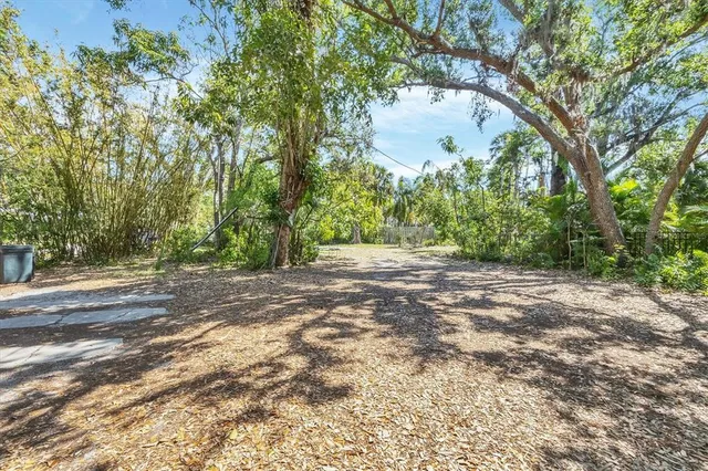 a view of outdoor space with trees all around