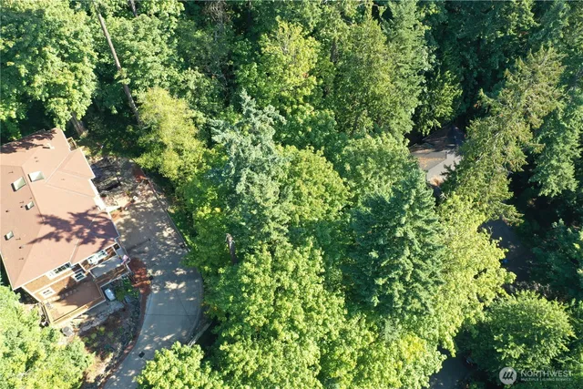 a backyard of a house with lots of green space and garden