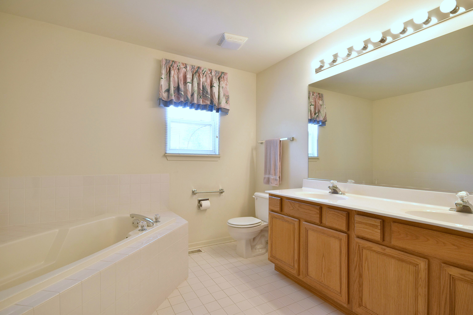 1741 Crofton Drive Algonquin, IL 60102 - Photo 20 of 32 a bathroom with a double vanity sink a toilet a mirror and bathtub