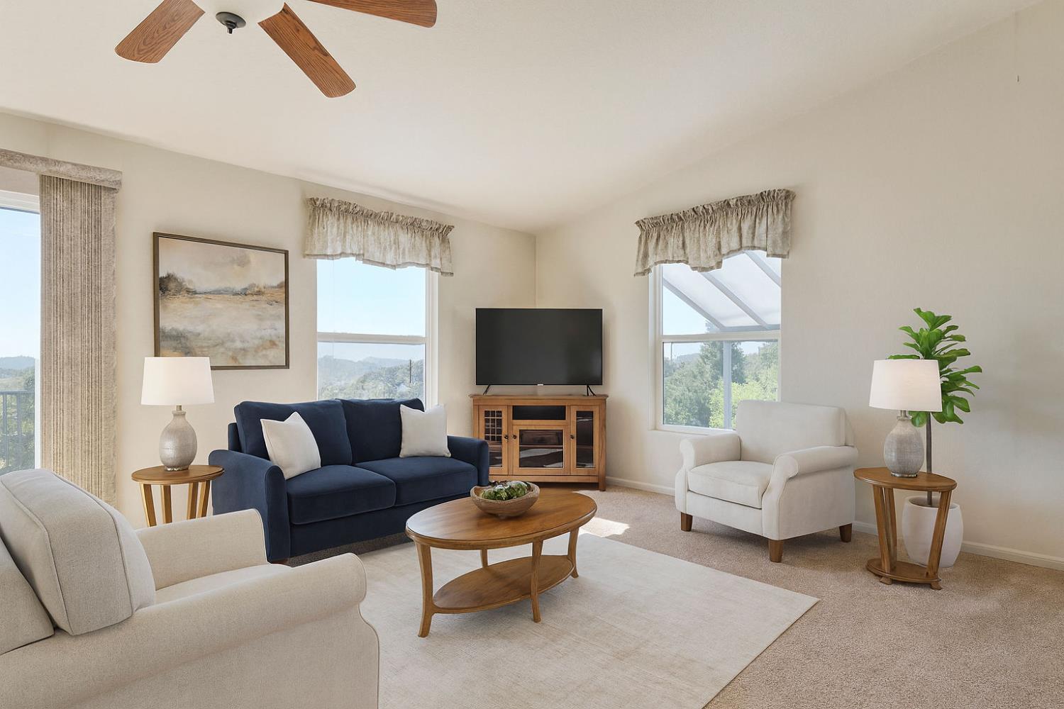 3770 Sheep Ranch Road Murphys, CA 95247 - Photo 36 of 92 a living room with furniture a window and a flat screen tv