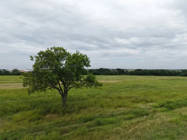 a view of a city with lush green forest