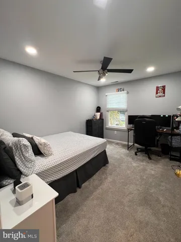 a bedroom with furniture and a ceiling fan