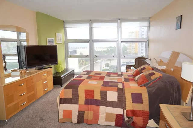 a view of a city and ocean view