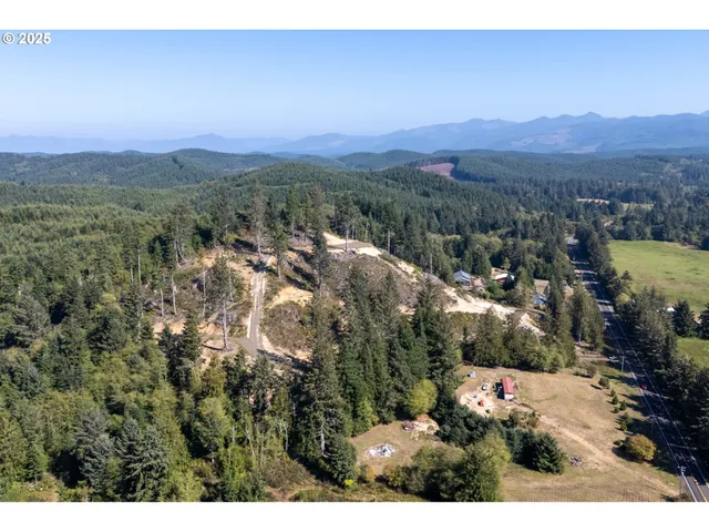 a view of a town with mountains in the background