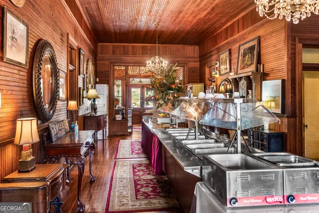 a city street view with tall buildings