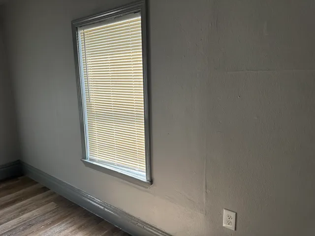 a view of a small space with a window