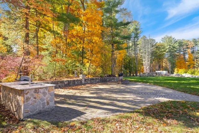 a view of a swimming pool with a yard
