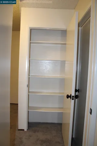 a view of walk in closet with empty racks