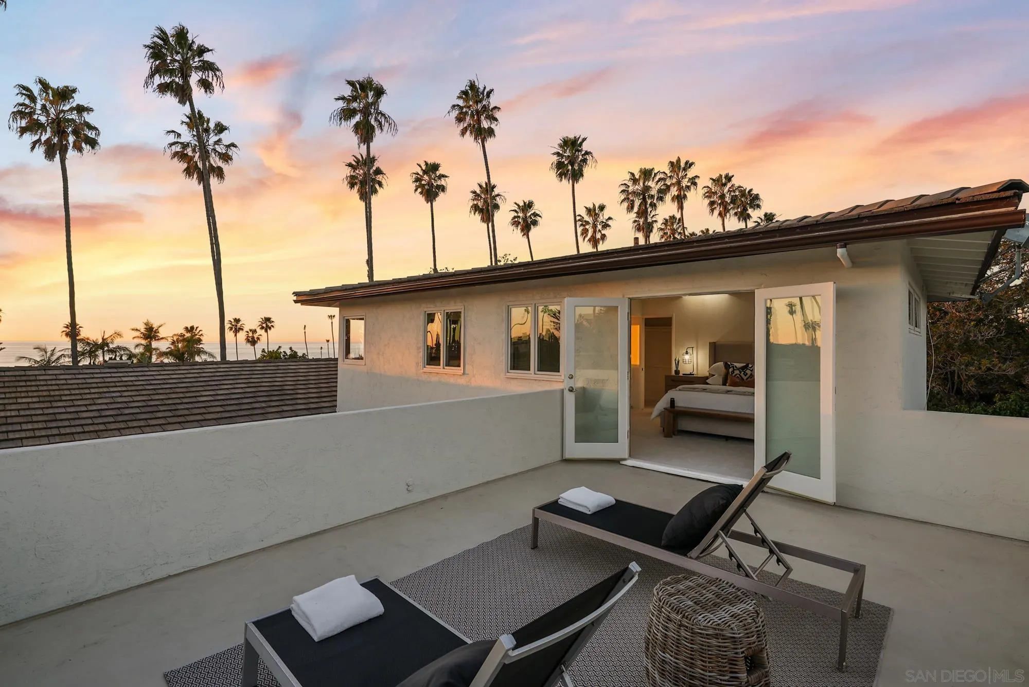 a view of a terrace with a lounge chair