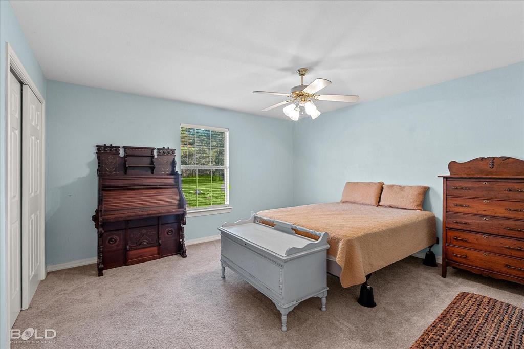 136 Scarborough Road Benton, LA 71006 - Photo 21 of 37 Carpeted room with a ceiling fan light fixture, light blue wall paint, and a window providing natural light