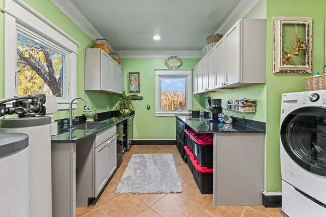 a backyard of a house with lots of green space