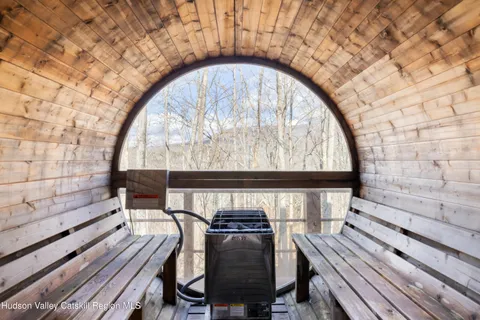 a view of a balcony with chairs