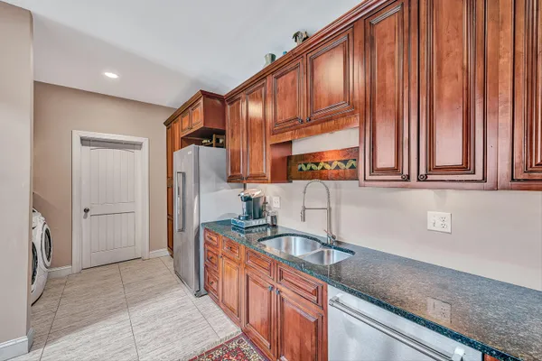 a hallway with cabinets