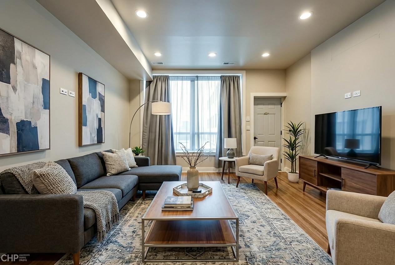 1716 South Clinton Street Chicago, IL 60616 - Photo 6 of 18 a living room with furniture and a flat screen tv