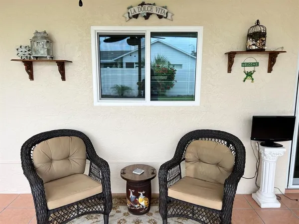 a outdoor space with lots of tables and chairs