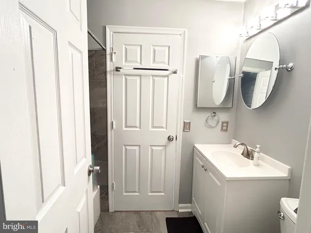 a bathroom with a sink and mirror