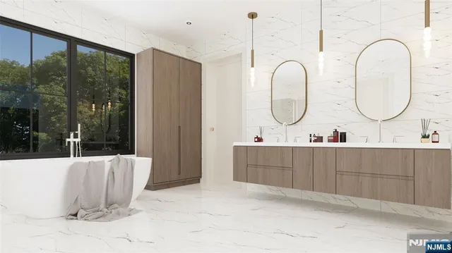 a living room with a balcony a bed and a large window