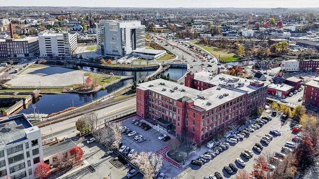 an aerial view of a house with a garden