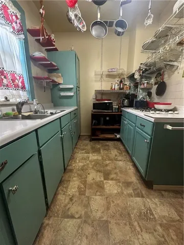 a kitchen with lots of counter top space