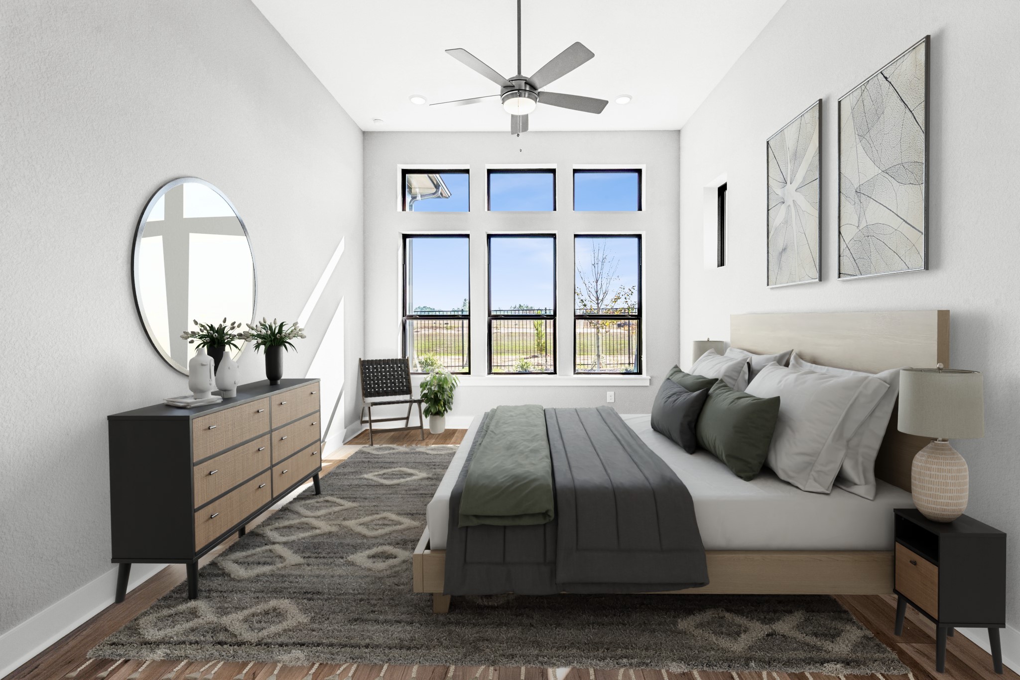 16142 Rita Road Conroe, TX 77302 - Photo 5 of 48 a bedroom with a bed a chandelier and a window