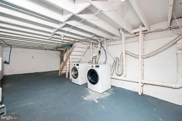 a view of a room with racks on the wall