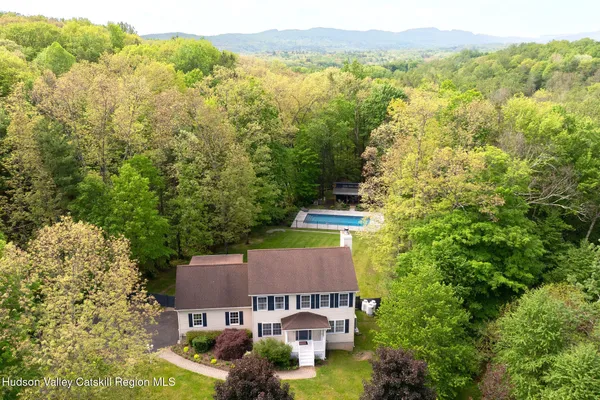 an aerial view of a house