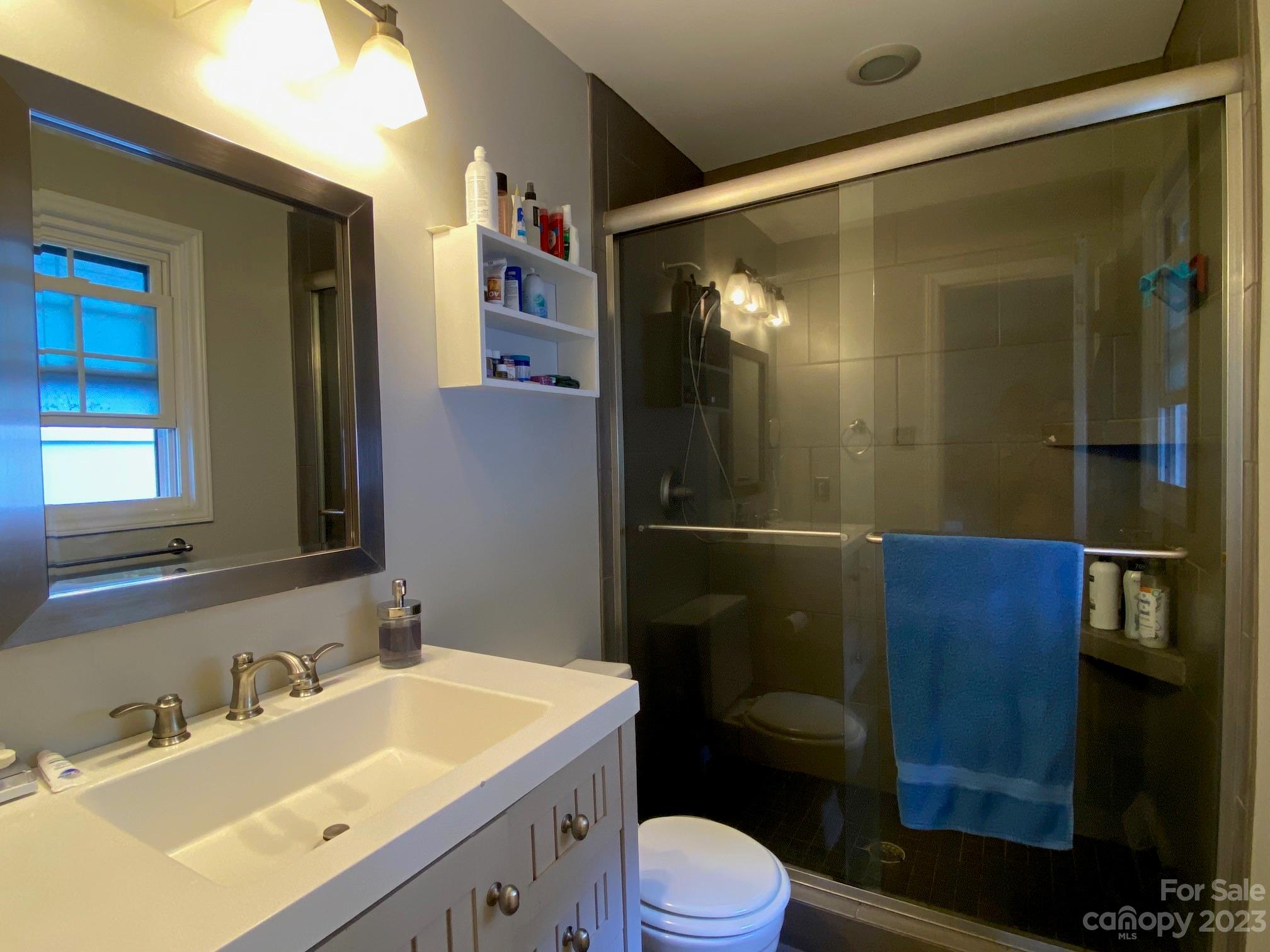 5901 Potter Road Matthews, NC 28104 - Photo 26 of 38 a bathroom with a sink toilet a mirror and shower
