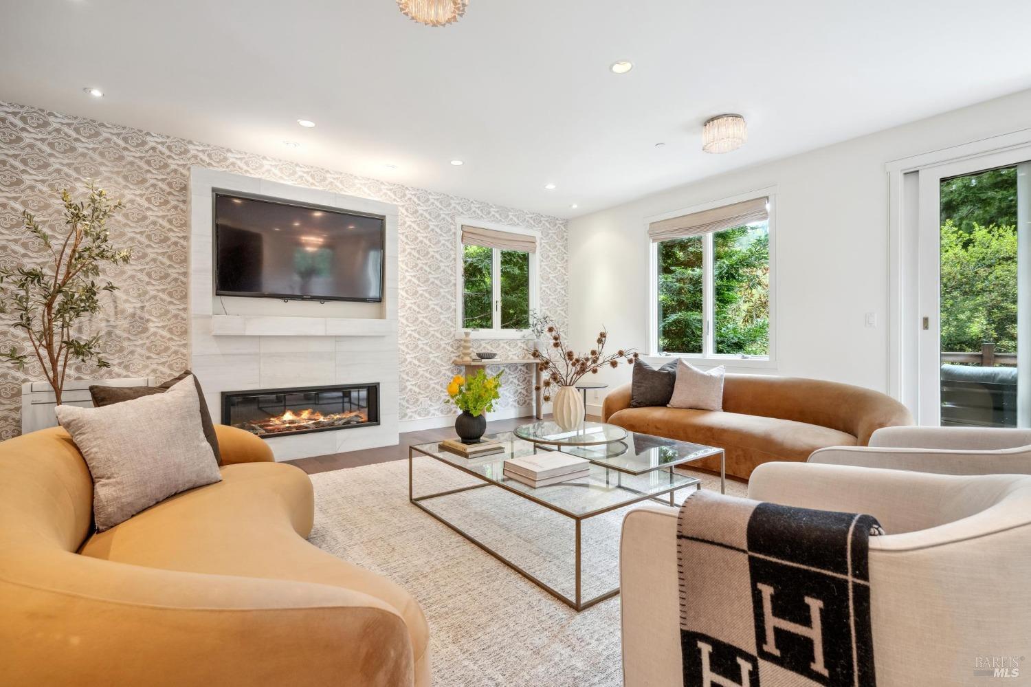 402 Eldridge Avenue Mill Valley, CA 94941 - Photo 9 of 49 a living room with furniture and a fireplace