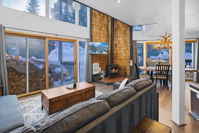 a living room with furniture city view