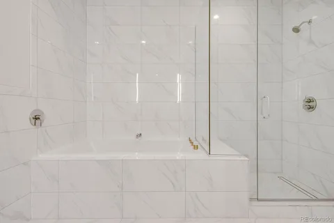 a bathroom with a shower and a bathtub