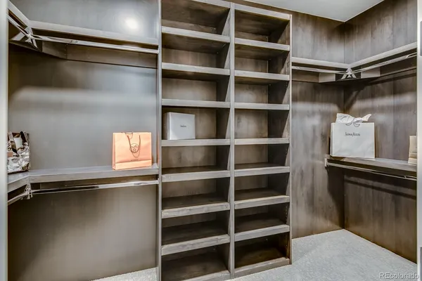 a view of walk in closet with empty racks