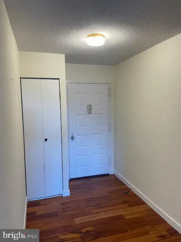 a view of a bathroom with wooden floor