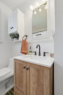 a bathroom with a shower curtain