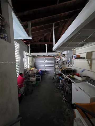a view of a storage room with racks