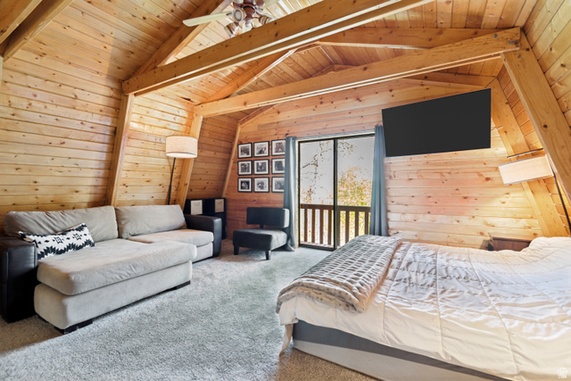11237 East Aspen Road, Unit 74 Heber City, UT 84032 - Photo 15 of 32 Vaulted wood-paneled ceiling with exposed beams