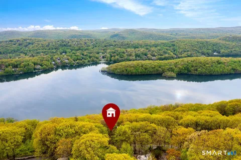 a view of a lake with a mountain