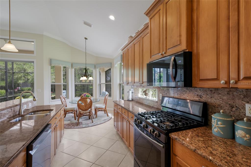 11709 Strandhill Court Lakewood Ranch, FL 34202 - Photo 16 of 51 a kitchen with stainless steel appliances granite countertop a stove top oven a sink dishwasher and cabinets with wooden floor