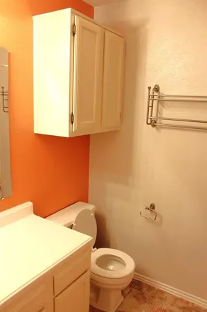 a bathroom with a toilet sink and vanity
