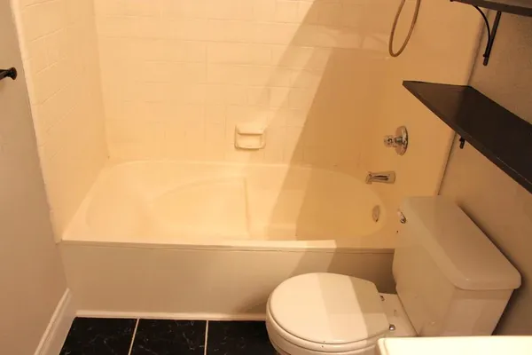 a bathroom with a toilet and a shower