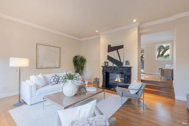 a workspace with furniture and wooden floor