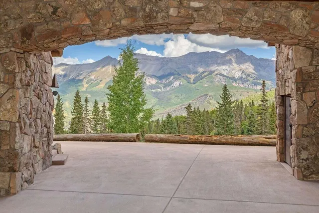 a view of a door with a tree in front of it