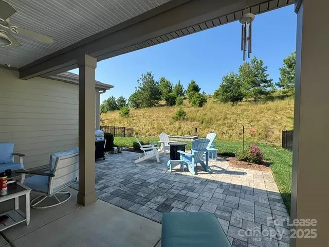 a view of a patio with couches chairs and potted plants