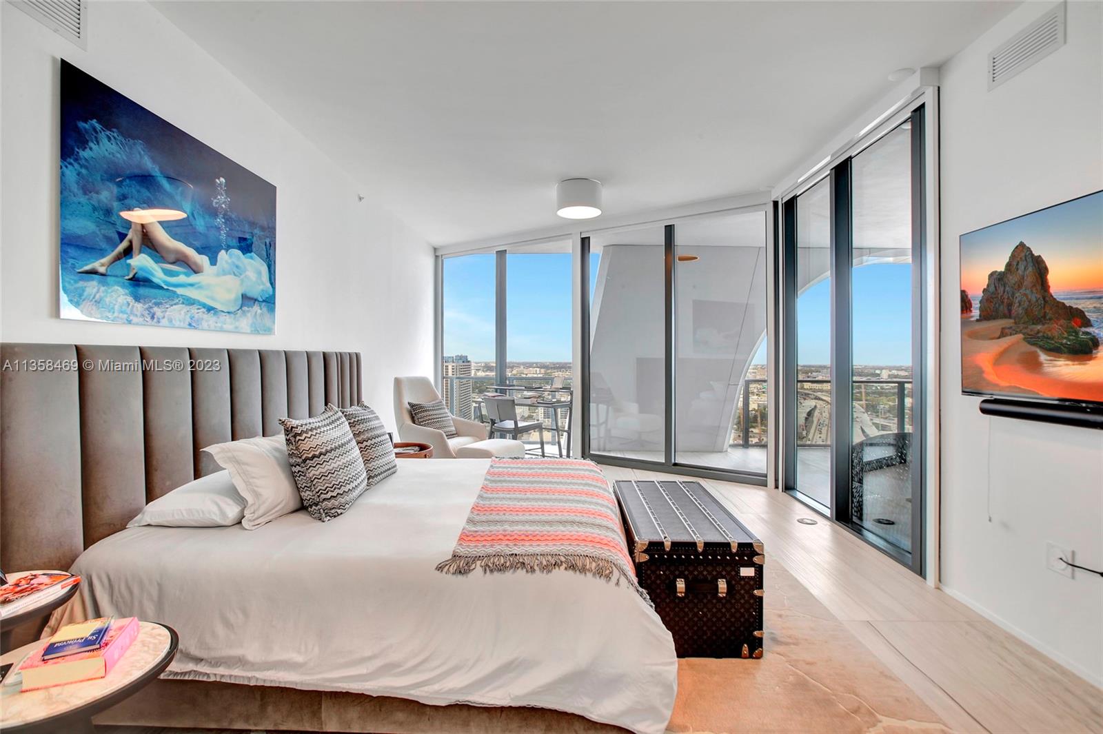 1000 Biscayne Boulevard, Unit 2802 Miami, FL 33132 - Photo 20 of 38 a bedroom with a bed and a painting on the wall