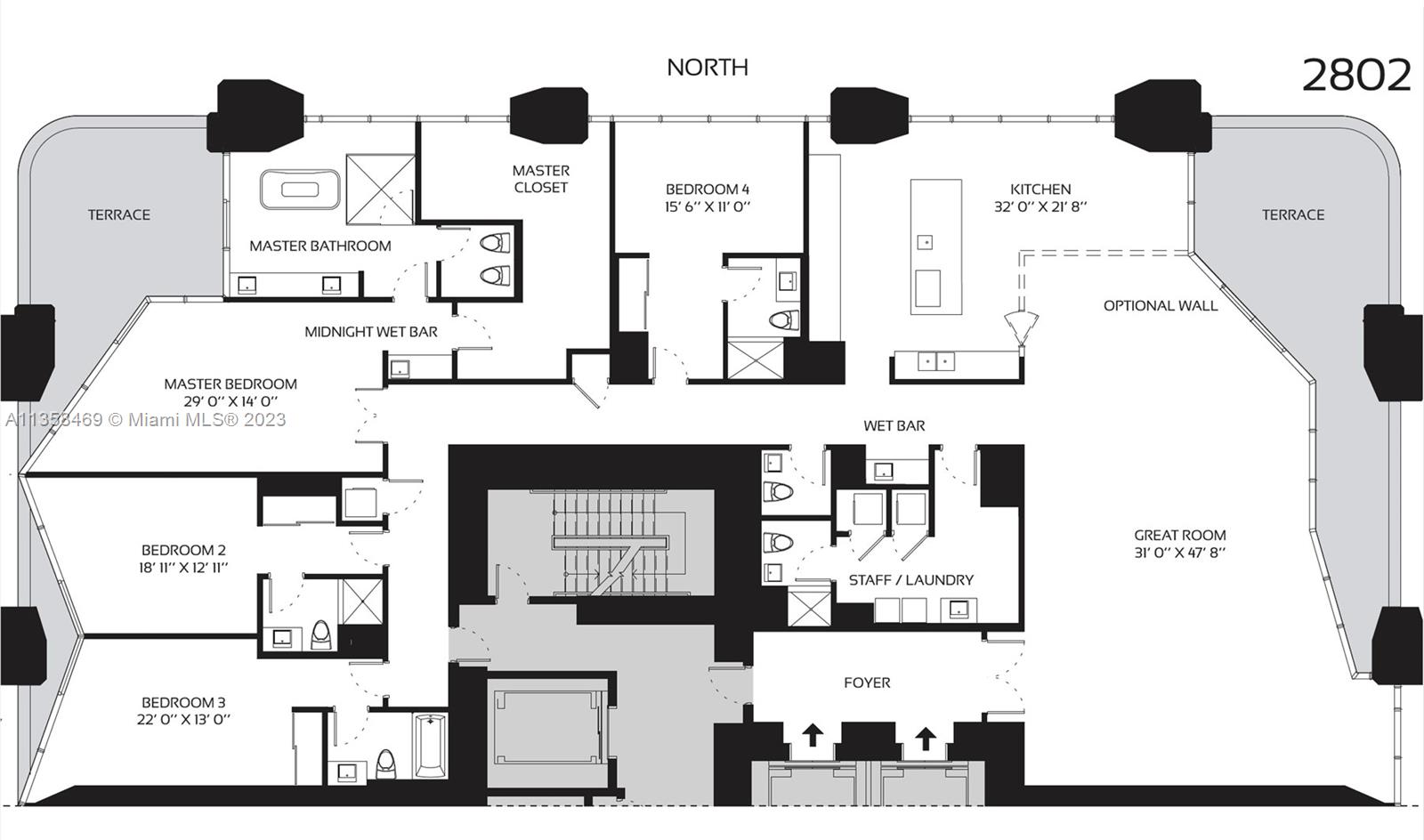 1000 Biscayne Boulevard, Unit 2802 Miami, FL 33132 - Photo 38 of 38 a picture of a wall with a kitchen view and a fireplace