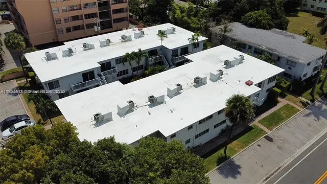 an aerial view of a large building