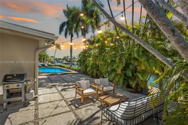 a view of a house with pool and a yard
