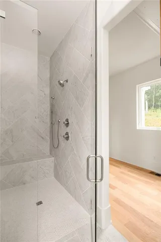 a bathroom with a bathtub