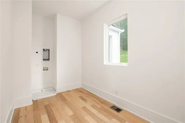 a view of a small space with a window