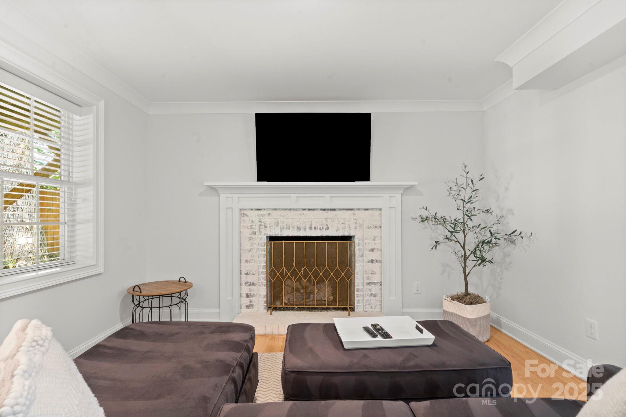 4816 Fairheath Road Charlotte, NC 28210 - Photo 20 of 35 a living room with furniture a fireplace and a flat screen tv