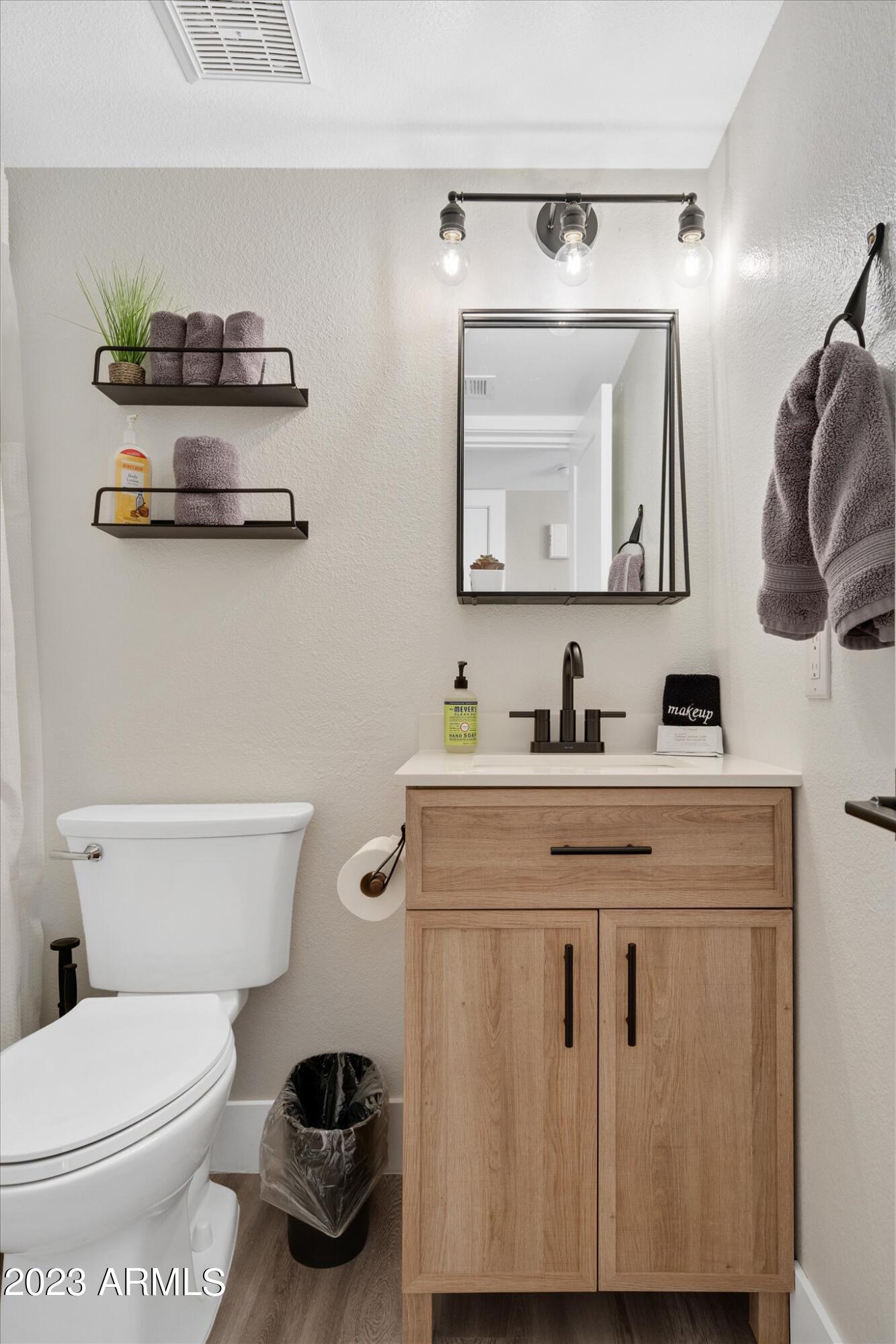 533 West Guadalupe Road, Unit 1024 Mesa, AZ 85210 - Photo 28 of 60 a bathroom with a toilet a sink and a mirror